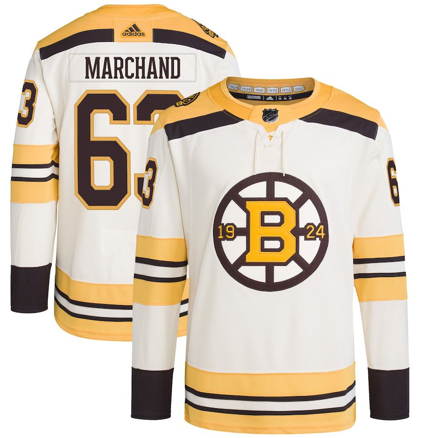 Men Boston Bruins #63 Brad Marchand adidas Cream Primegreen Authentic Pro Player NHL Jersey